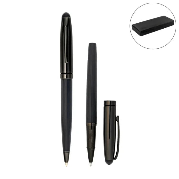 BYFT Black Metal Pen Set with Matte & Glossy Finish in PU Leather Box Set of 01