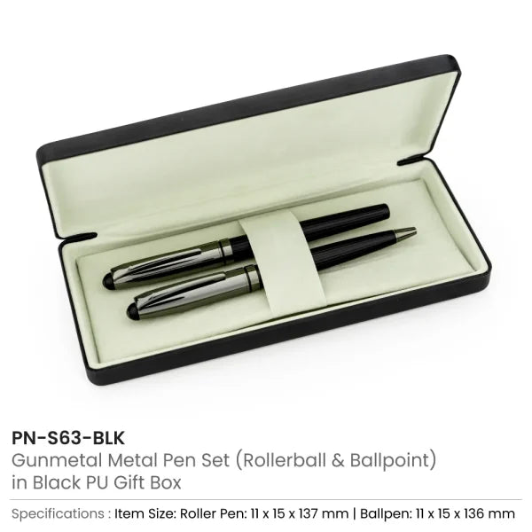 BYFT Black Metal Pen Set with Matte & Glossy Finish in PU Leather Box Set of 01