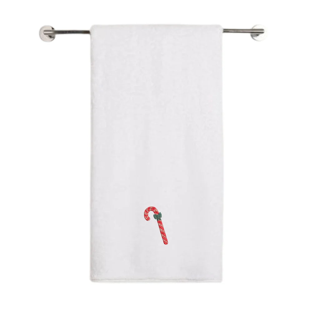 BYFT Embroidered For You Personalised Cotton Towel - Christmas - Candy Cane with Bow Design High Quality Embroidery Perfect For Gifting