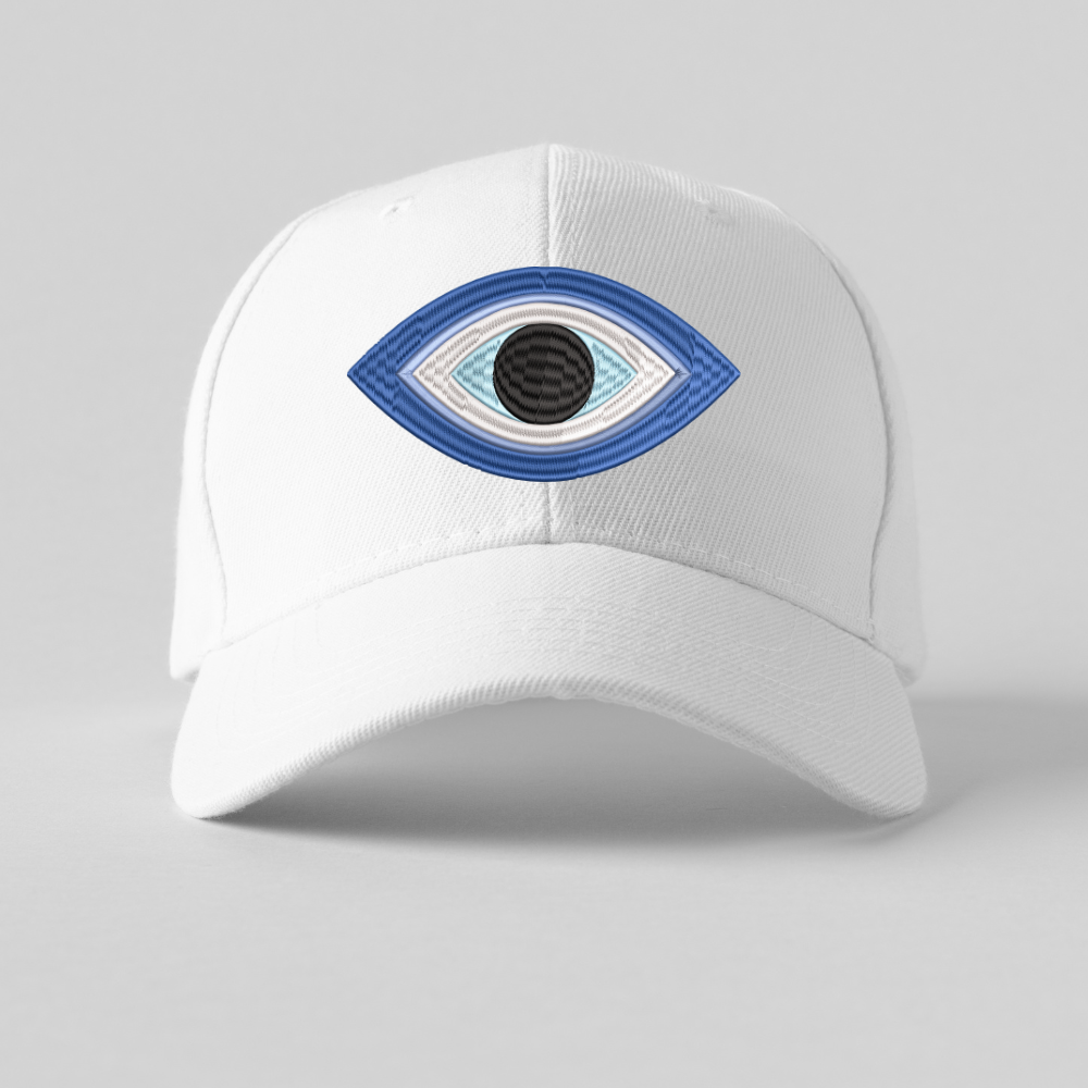 BYFT Evil Eye Embroidered White Cap