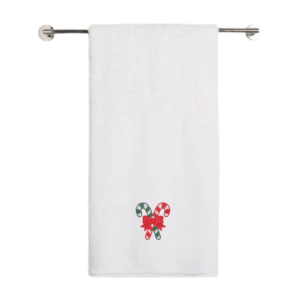 BYFT Embroidered For You Personalised Cotton Towel - Christmas - Candy Canes with Bow Design High Quality Embroidery Perfect For Gifting
