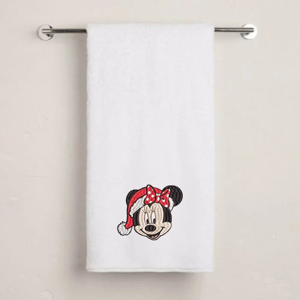 BYFT Embroidered For You Personalised Cotton Towel - Christmas - Minnie Face Design High Quality Embroidery Perfect For Gifting