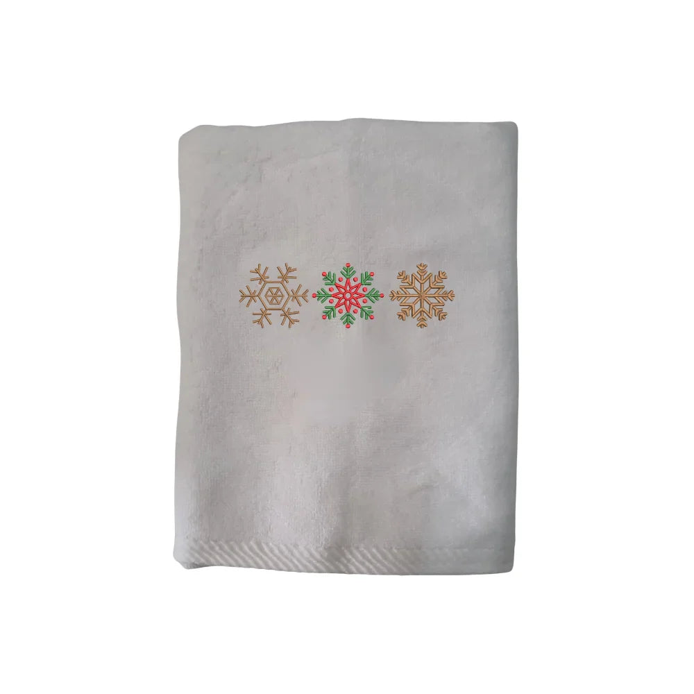 BYFT Embroidered For You Personalised Cotton Towel - Christmas - Snowflakes Trio Design High Quality Embroidery Perfect For Gifting