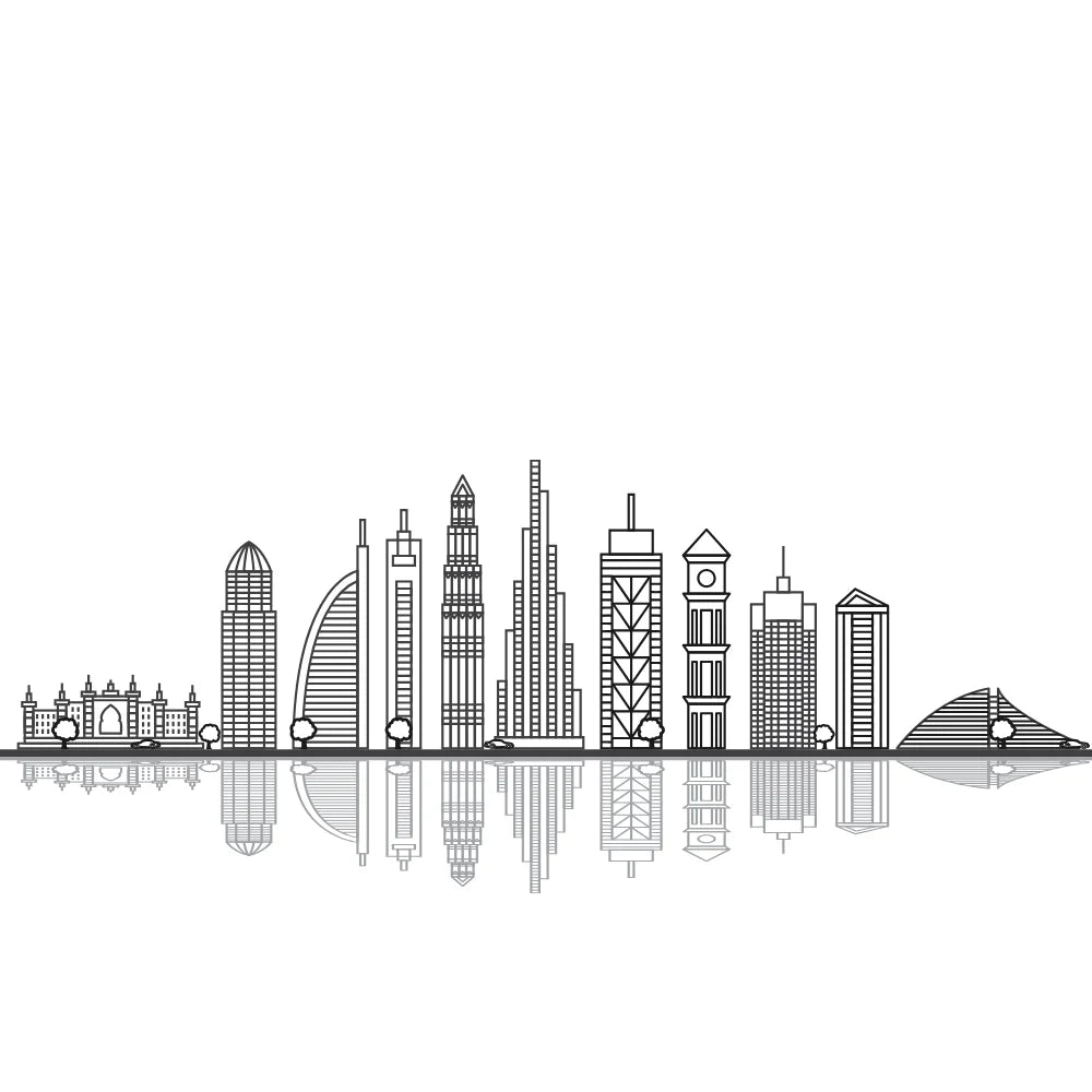 BYFT Modern Cityscape Tote Bag – Dubai Skyline Line Art Printed Reusable Tote | Eco-Friendly Daily Carry Bag (Set of 1)