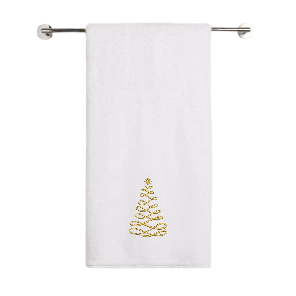 BYFT Embroidered For You Personalised Cotton Towel - Christmas - Elegant Loop Christmas Tree Design High Quality Embroidery Perfect For Gifting