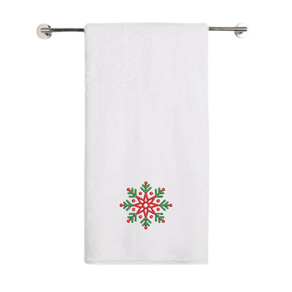 BYFT Embroidered For You Personalised Cotton Towel - Christmas - Festive Red & Green Snowflake Design High Quality Embroidery Perfect For Gifting