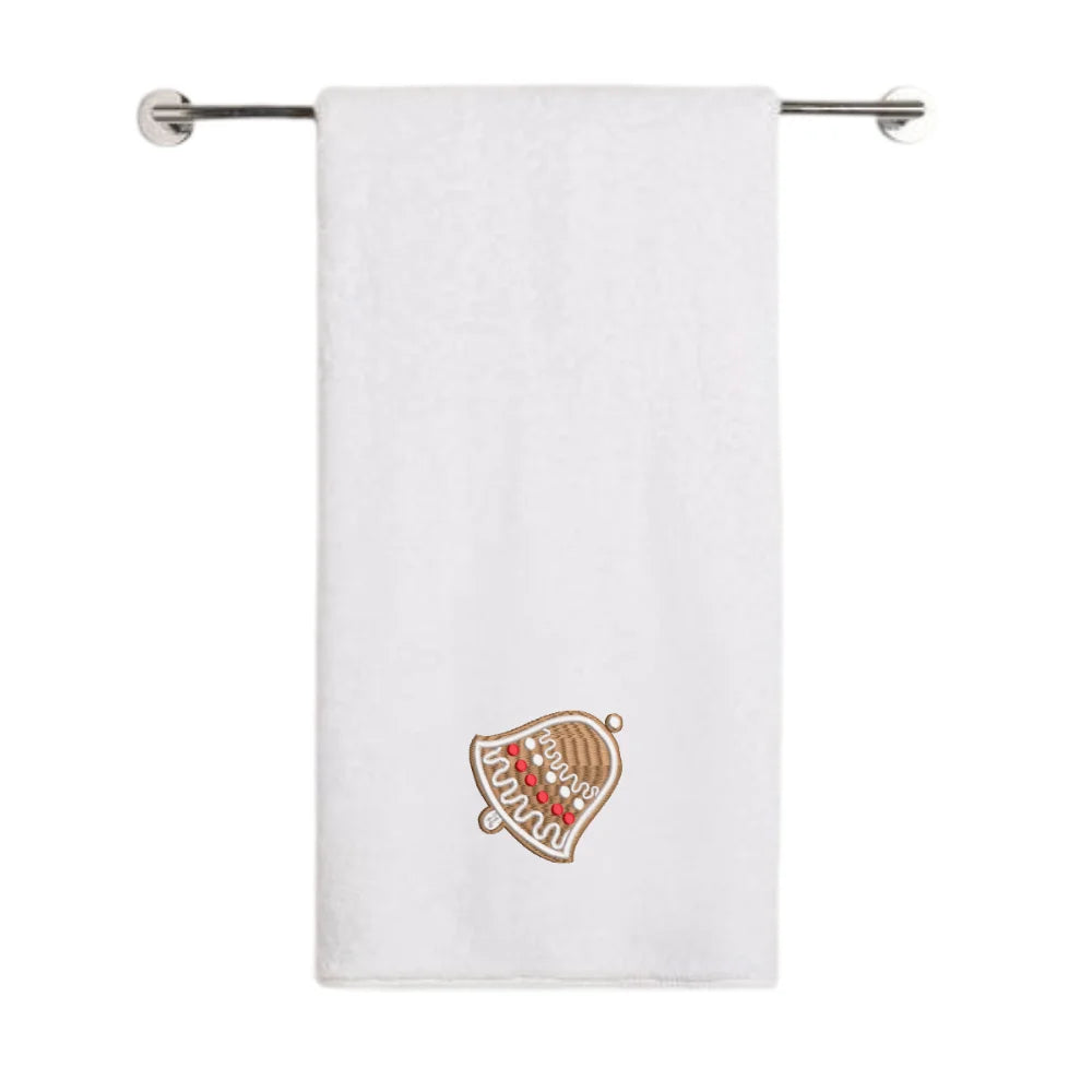 BYFT Embroidered For You Personalised Cotton Towel - Christmas - Gingerbread Bell Cookie Design High Quality Embroidery Perfect For Gifting