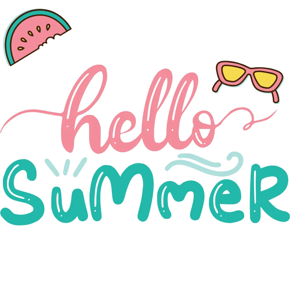 BYFT Tropical Beach Tote Bag – “Hello Summer” Script with Watermelon & Sunglasses Reusable Tote | Eco-Friendly Daily Carry Bag (Set of 1)