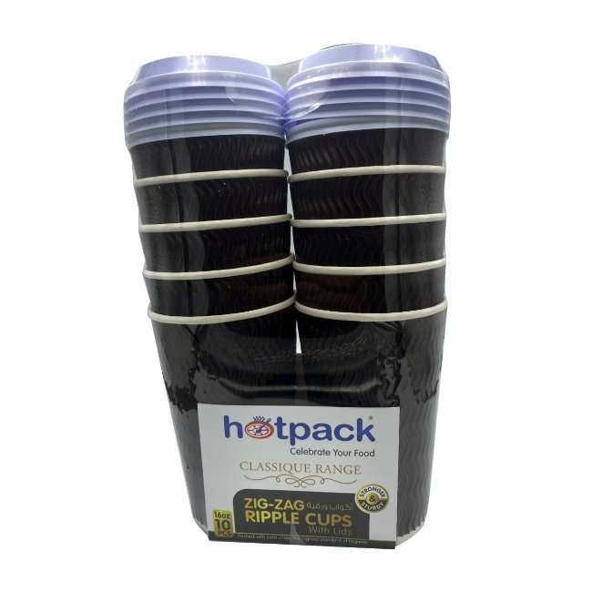 Hotpack Zig Zag Ripple Paper Cup with Lid - 10 Pcs | Leak-Proof Coffee Cup
