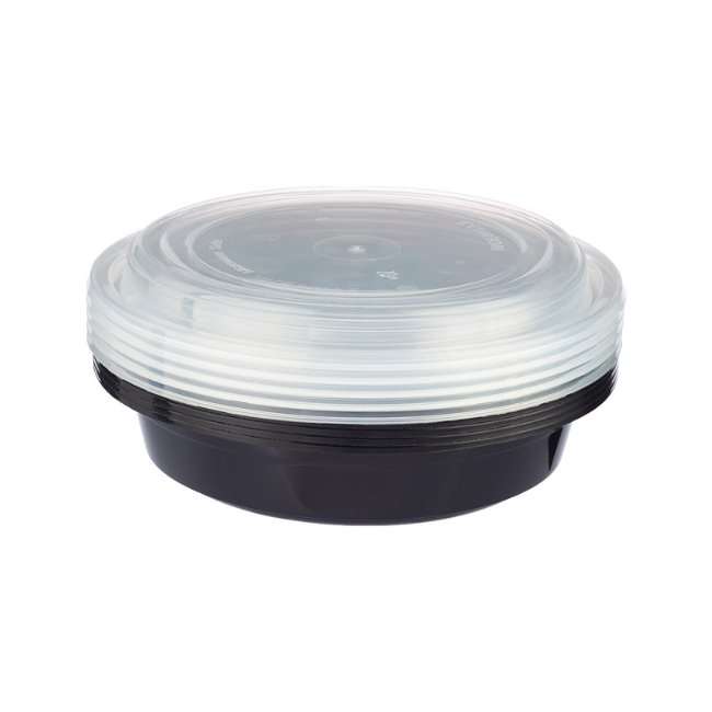 Hotpack Round Black Base Container with Lid - 5 Pcs | Microwaveable Meal Box