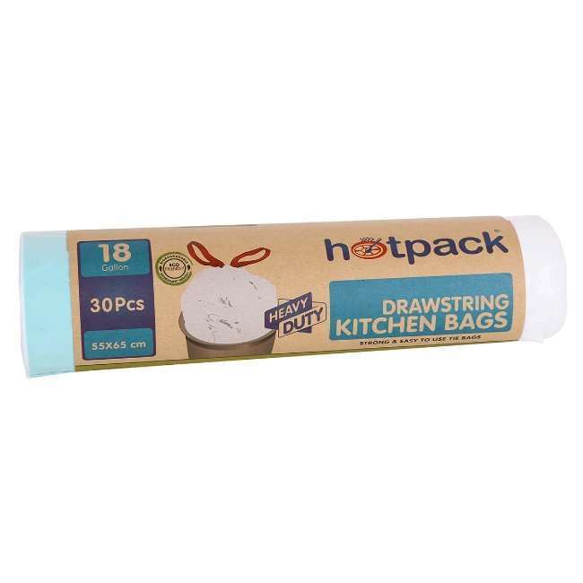 Hotpack Drawstring Kitchen Bags 55 x 65 Cm White - 30 Pcs | Garbage Bags Roll