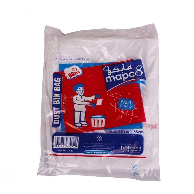 Hotpack Dust Bin Liner Bags 45 x 55 Cm - 50 Pcs | Trash Bag Roll