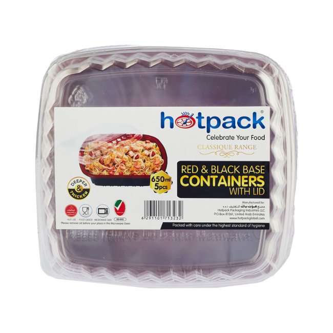 Hotpack Red & Black Container with Lid - 5 Pcs | Food Box