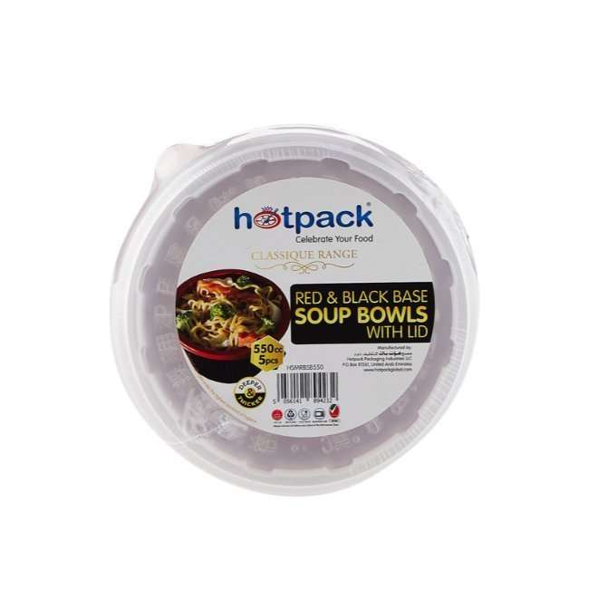 Hotpack Red & Black Soup Bowl with Lid - 5 Pcs | Leak-Proof Bowl