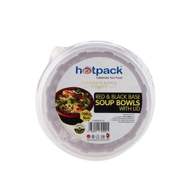 Hotpack Red & Black Soup Bowl with Lid - 5 Pcs | Leak-Proof Bowl