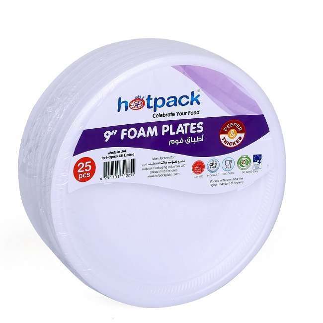 Hotpack Round Foam Plate - 25 Pcs | Lightweight Dinner Plate