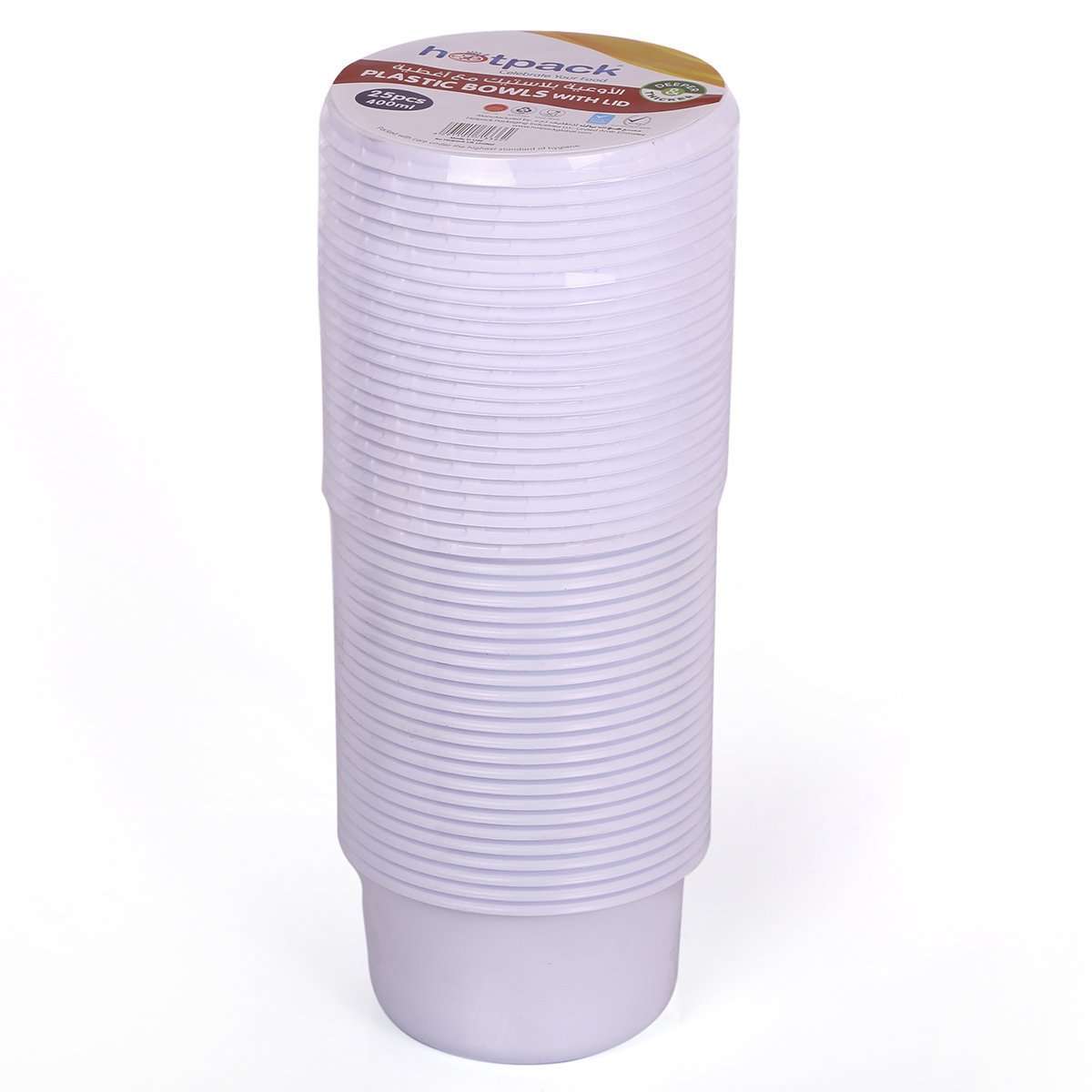 Hotpack White Plastic Bowl with Lid - 25 Pcs | Food Storage Bowl