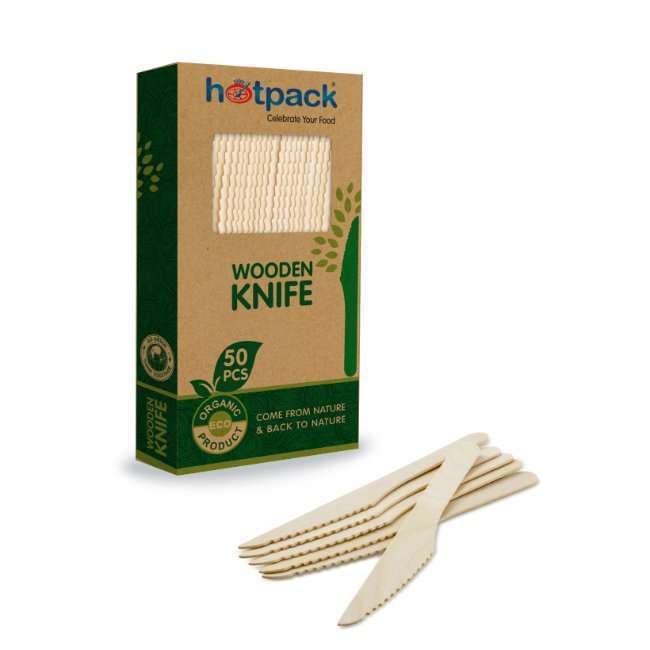 Hotpack Wooden Knife - 50 Pcs | Biodegradable Utensils