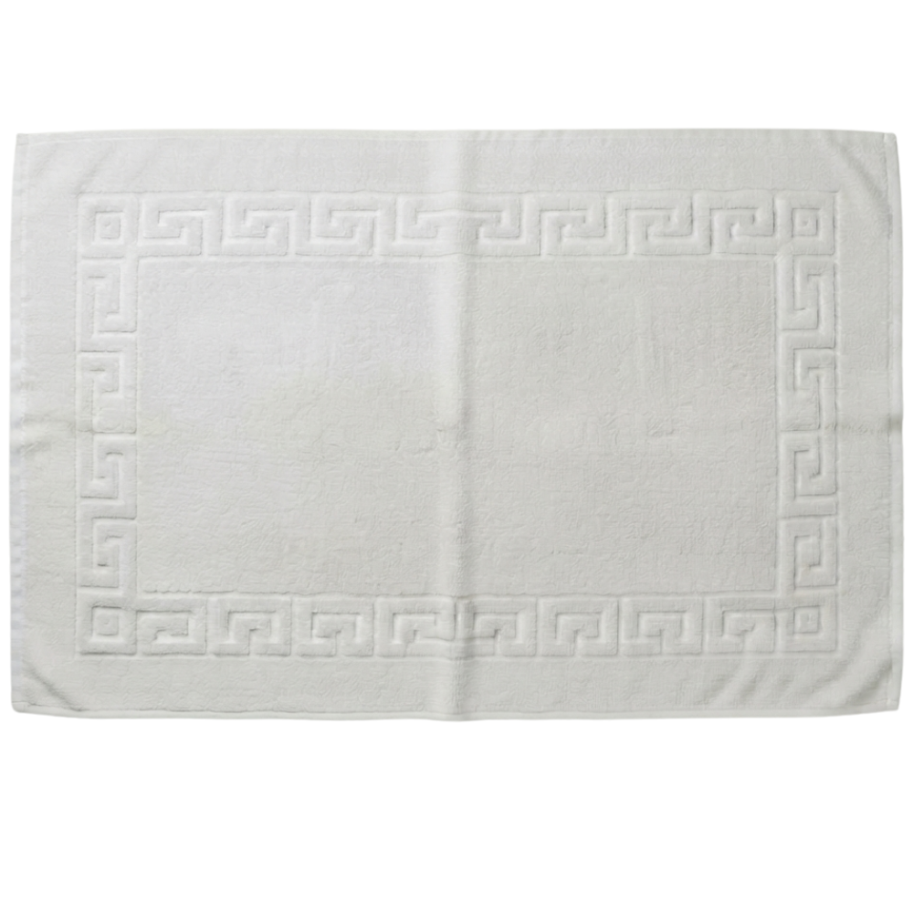 BYFT Magnolia | Cotton Bath Mat 50 x 80 Cm | White Greek Jacquard Dobby Design | Luxury - Soft, Absorbent, Quick-Dry Bath Linen