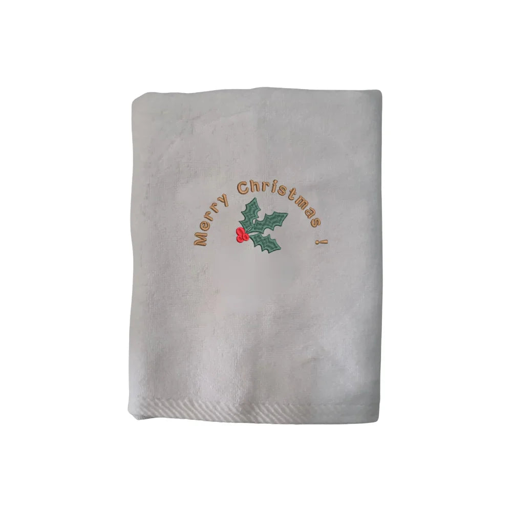 BYFT Embroidered For You Personalised Cotton Towel - Christmas - Merry Christmas Holly Wreath Arc Design High Quality Embroidery Perfect For Gifting