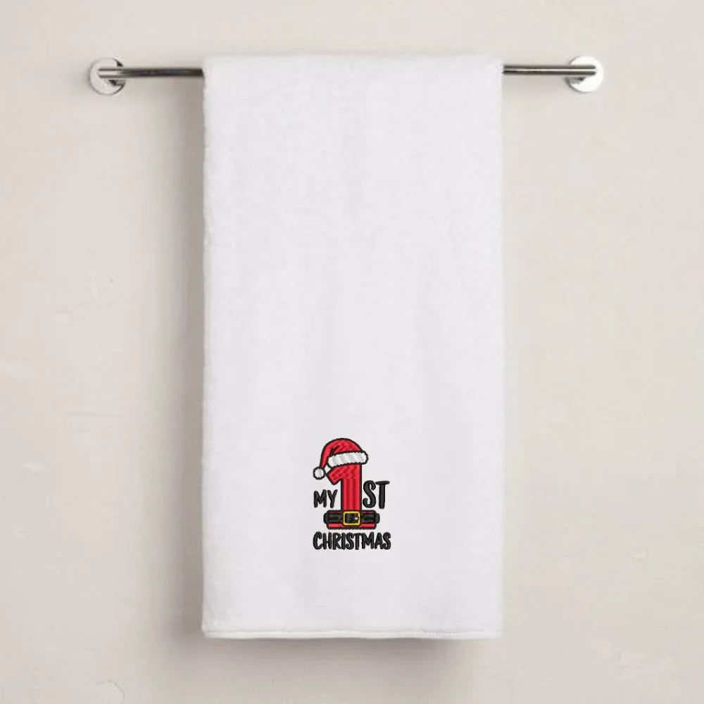 BYFT Embroidered For You Personalised Cotton Towel - Christmas - My 1st Christmas Design High Quality Embroidery Perfect For Gifting