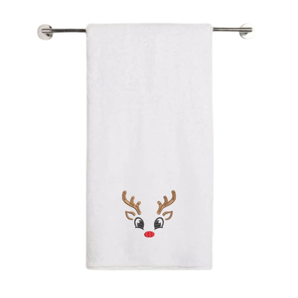 BYFT Embroidered For You Personalised Cotton Towel - Christmas - Reindeer Face Design High Quality Embroidery Perfect For Gifting