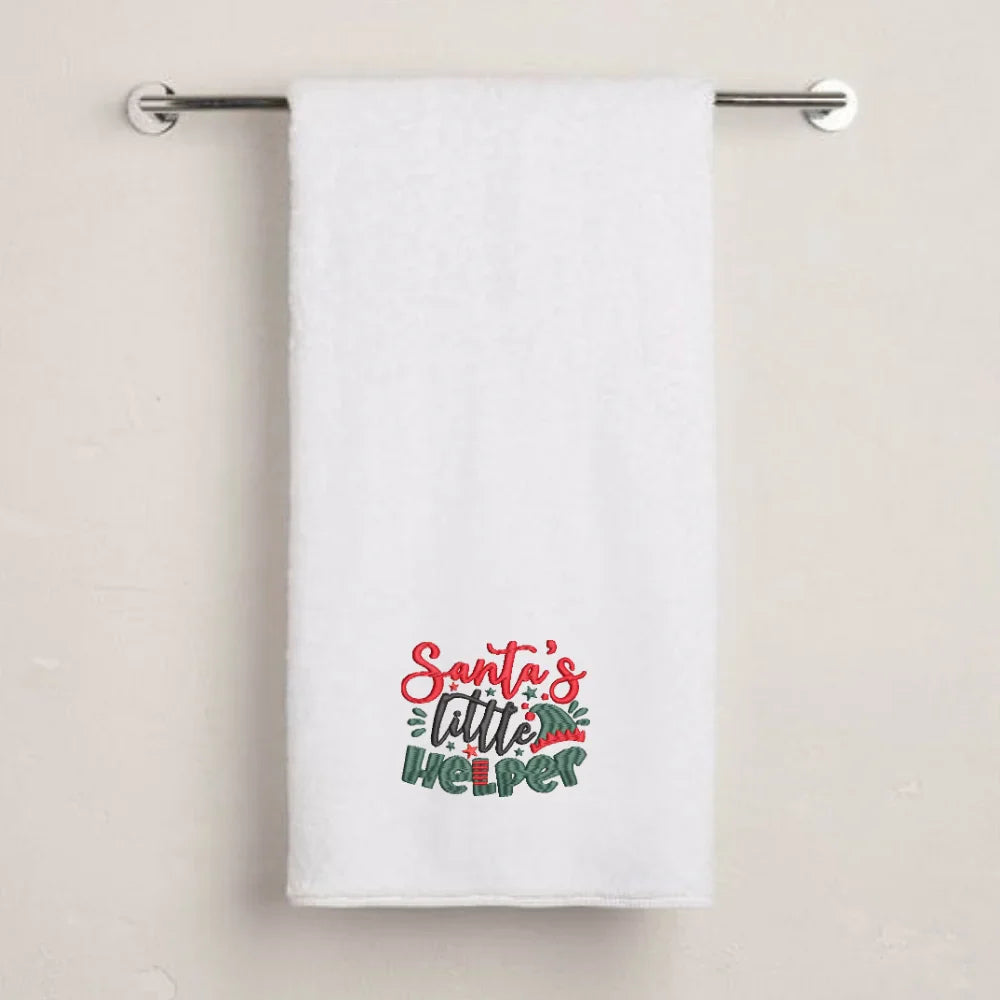 BYFT Embroidered For You Personalised Cotton Towel - Christmas - Santa’s Little Helper Design High Quality Embroidery Perfect For Gifting