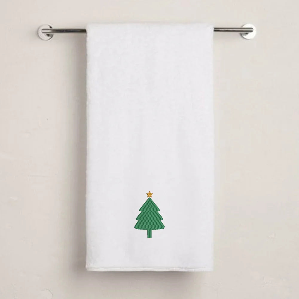 BYFT Embroidered For You Personalised Cotton Towel - Christmas - Simple Christmas Tree with Star Design High Quality Embroidery Perfect For Gifting