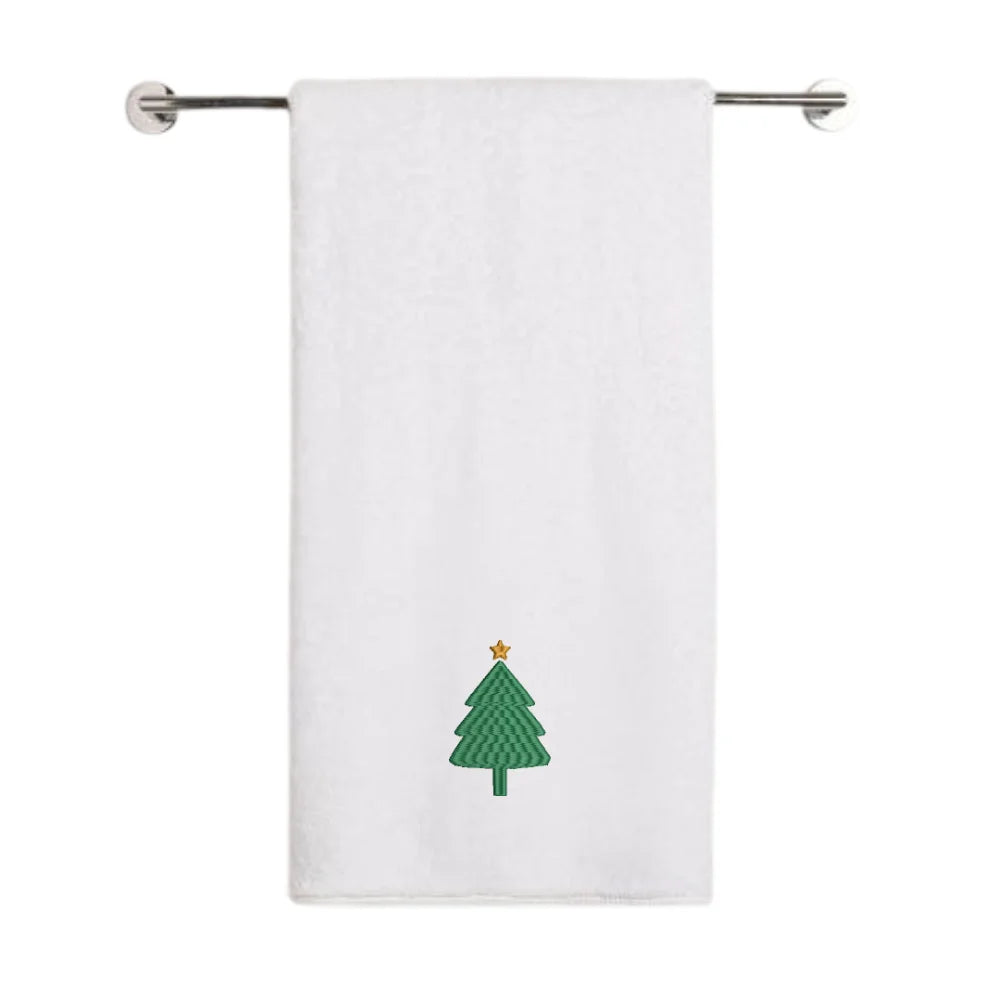 BYFT Embroidered For You Personalised Cotton Towel - Christmas - Simple Christmas Tree with Star Design High Quality Embroidery Perfect For Gifting