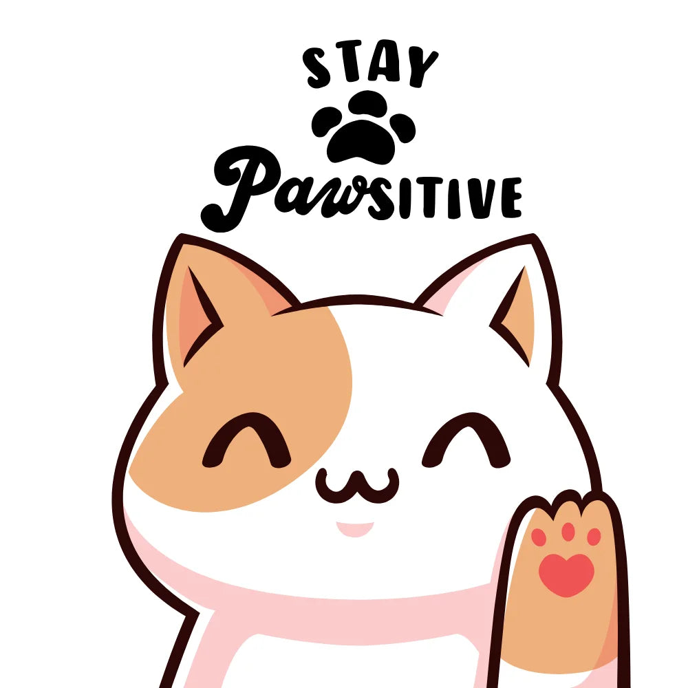 BYFT Happy Cat Tote Bag – “Stay Pawsitive” Waving Kitten Printed Reusable Tote | Eco-Friendly Daily Carry Bag (Set of 1)