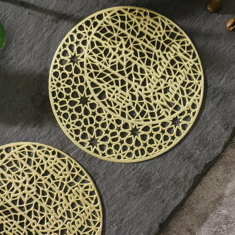 BYFT Star and Moon PVC Golden Foil Hollow Coasters Set of 06 Pcs