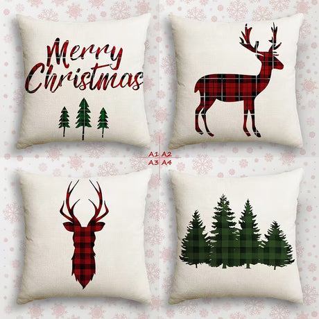BYFT 4pcs Christmas Pillow Covers - Reversible -Style Cushion Covers with Zipper Closure, 44.96x44.96 cm, Red & Green Holiday Decorations, Machine Washable Polyester