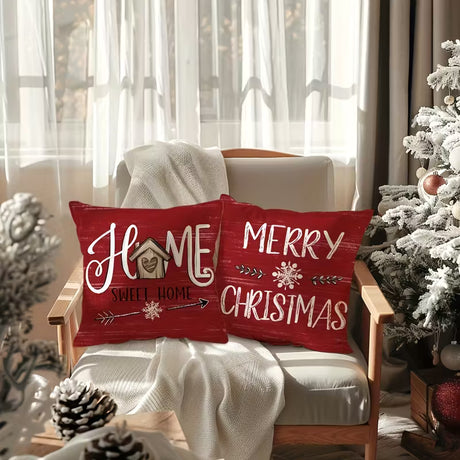 BYFT Set of 4 Vintage Christmas Throw Pillow Covers 45.72cm x 45.72cm, Farmhouse Holiday Decorative Cushion Cases with Christmas Tree and Truck, Plaid Winter Season Polyester Pillowcases for Home and Outdoor, Zippered, Hand Wash - Without Inserts