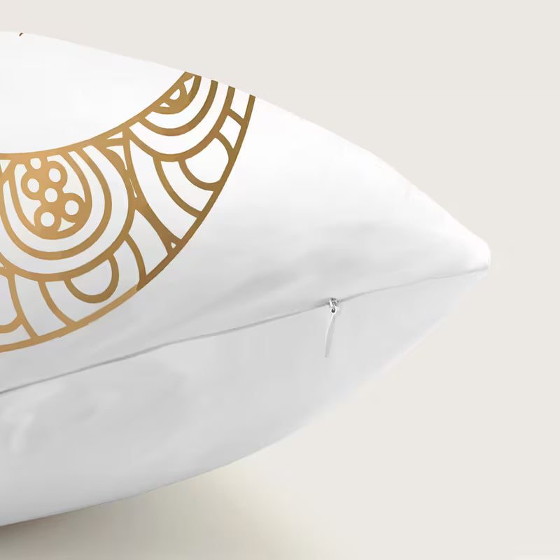 BYFT Ramadan White Golden Star Moon Lantern and Text Pattern Pillowcase, Single-Sided Printed Light Beige  45 x 45cm Set of 02 Pcs