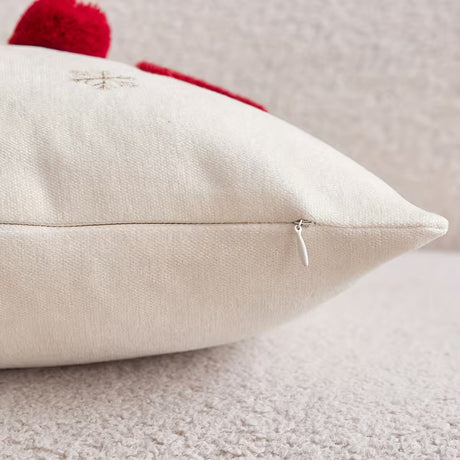BYFT "HOHOHO" Christmas Pillowcase 50 x 30 cm, Decorative Pillow Cover with 3 Hand-Sewn Pom-Poms, Christmas Warm Home Sofa Decor Throw Pillow Cover, Ideal Holiday Gift, Insert Not Included