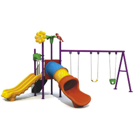 BYFT Three Slide And 3 Kids & Adult Swings Screw Purple Playground