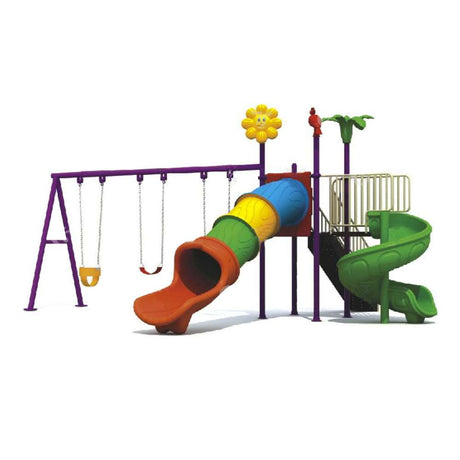 BYFT Two Slide And 3 Kids & Adult Swings Playground