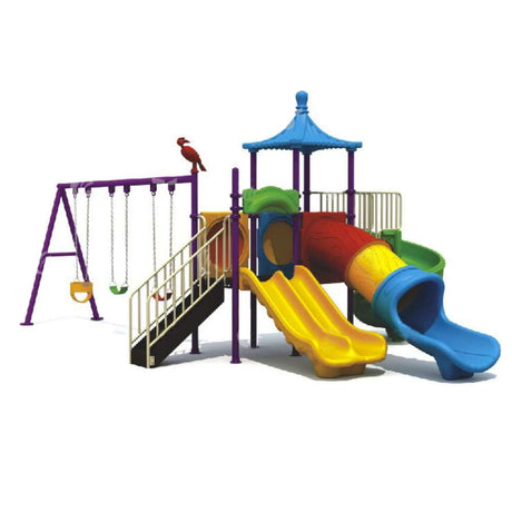 BYFT Four Slide And 3 Kids & Adult Swings Clip Playground