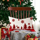 BYFT Festive Christmas Pillow Covers 2pcs - Red Snowflake, Reindeer & Snowman Design, Winter Farmhouse Home Decor, Zippered, Machine Washable, Polyester, Ideal for Holiday Living Room or Bedroom, Christmas Decorations