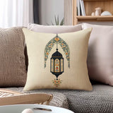 BYFT Eid-Themed Pillow Covers with Beige Background, Featuring Exquisite Ramadan Lantern and Floral Patterns,(Pillow Inserts Not Included) Set of 02 Pcs