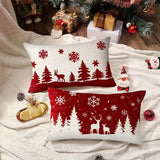 BYFT Festive Christmas Pillow Covers 2pcs - Red Snowflake, Reindeer & Snowman Design, Winter Farmhouse Home Decor, Zippered, Machine Washable, Polyester, Ideal for Holiday Living Room or Bedroom, Christmas Decorations