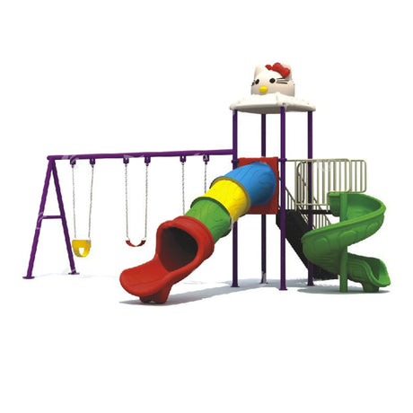 BYFT Two Slide And 3 Kids & Adult Swings Playground