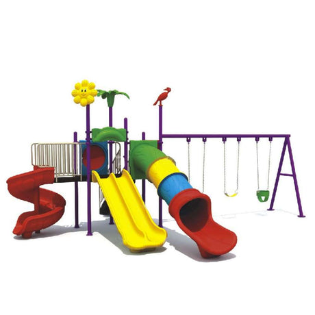 BYFT Four Slide And 3 Kids & Adult Swings Playground