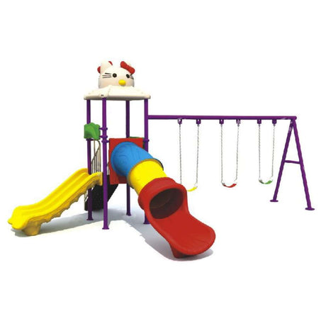 BYFT Two Slide And 3 Kids Swings Purple Playground
