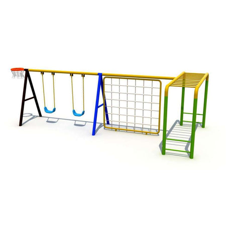 BYFT Two Kids Swing & Net Climber & Monkey Bar Playground