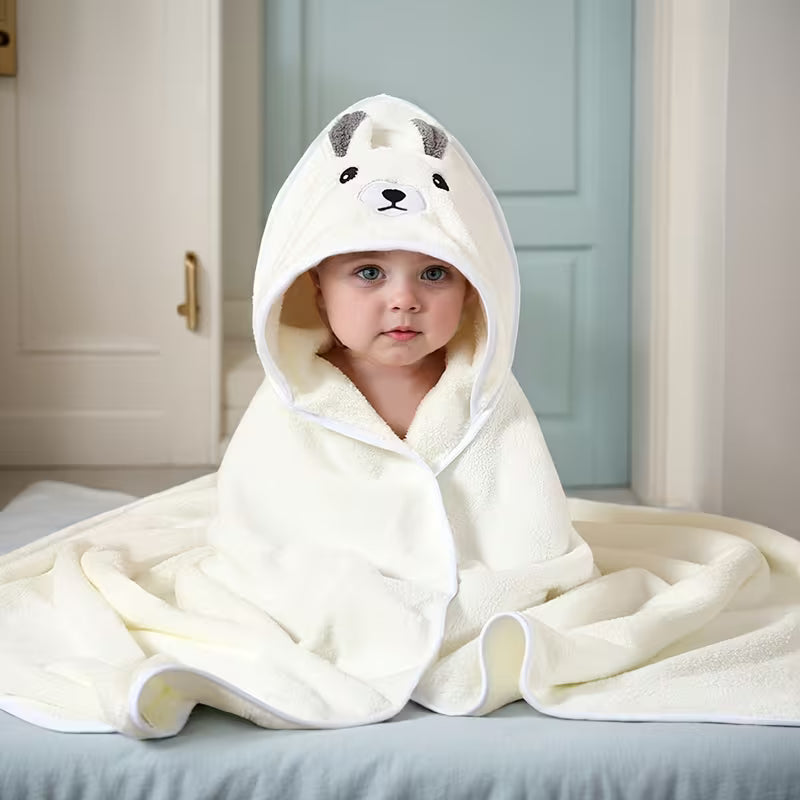 BYFT Spring Microfiber Baby Bath Towel with Hood White 80 x 80 Cm , Suitable for Infants Aged 0-2 Years, Set of 01