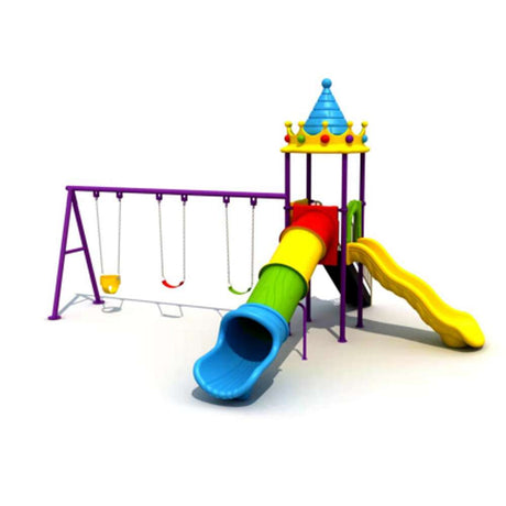 BYFT Two Slide And 3 Kids & Adult Swings Playground