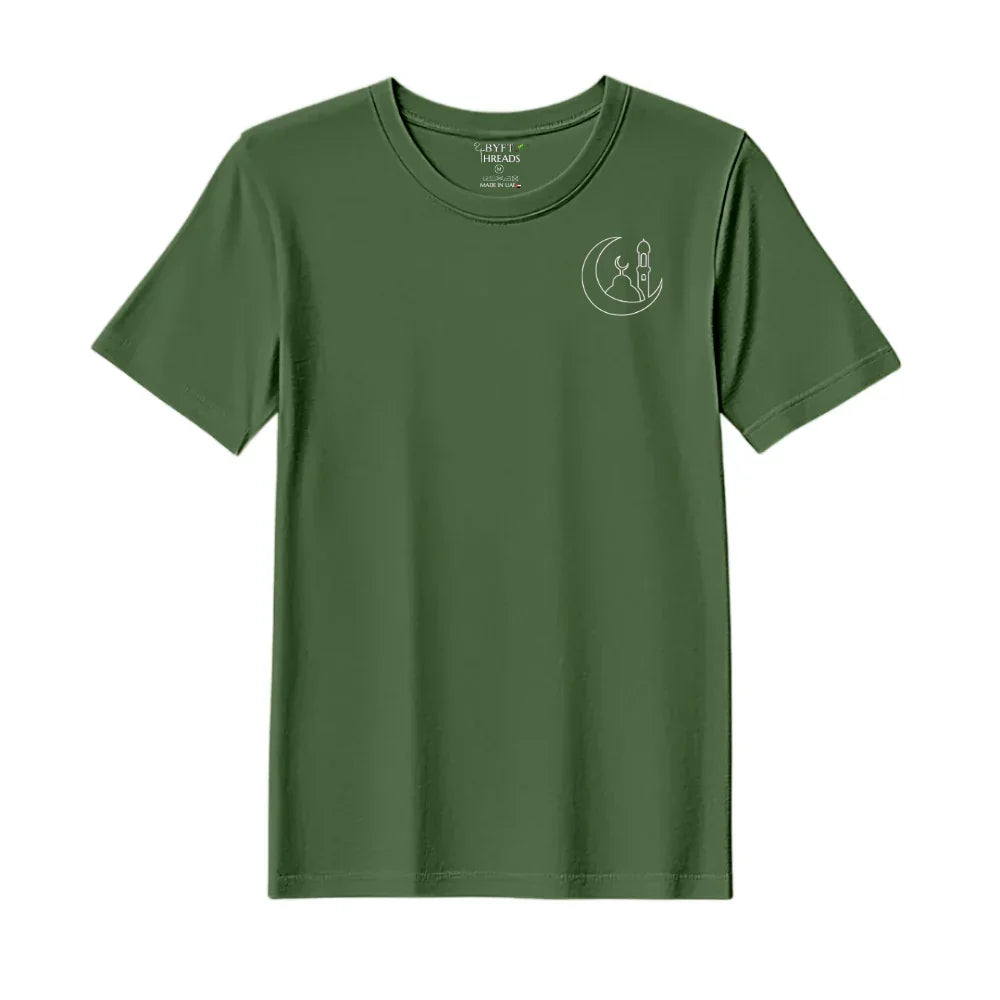 BYFT Threads Embroidered For You T-Shirt - Moonlit Mosque Outline Designed