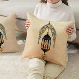 BYFT Eid-Themed Pillow Covers with Beige Background, Featuring Exquisite Ramadan Lantern and Floral Patterns,(Pillow Inserts Not Included) Set of 02 Pcs