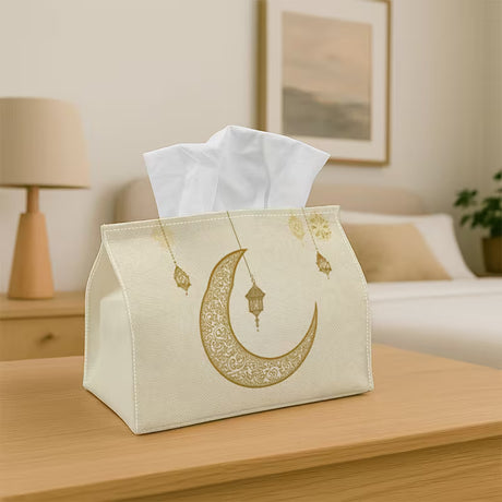 BYFT Elegant Oriental Celestial - Decorative Tissue Box, Crescent Moon Lantern Golden (Only Cover) Set of 01 Pcs